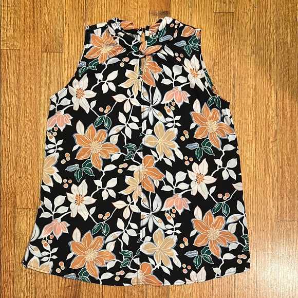 LOFT Tops - Loft Black and Coral Floral Sleeveless Top Size Small